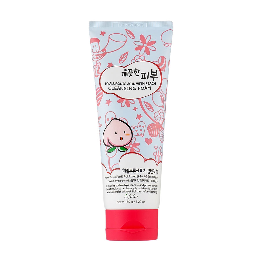 Пінка для вмивання Esfolio Pure Skin Hyaluronic Acid With Peach Cleansing Foam з гіалуроновою кислотою та персиком, 150 г